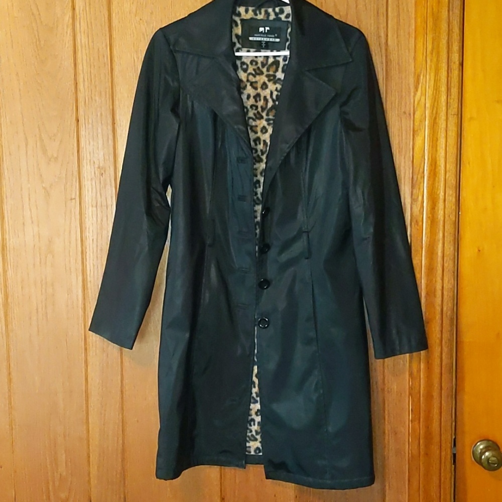 Super Boss Black Trench Coat w/Leopard Skin Lining